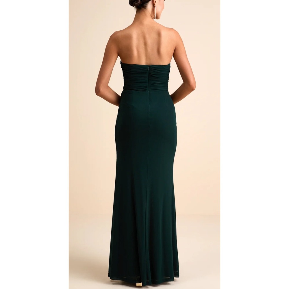 NWT Lulus Epitome of Allure Emerald Green Strapless Ruched Tulip Maxi Dress Sz S - Picture 2 of 8
